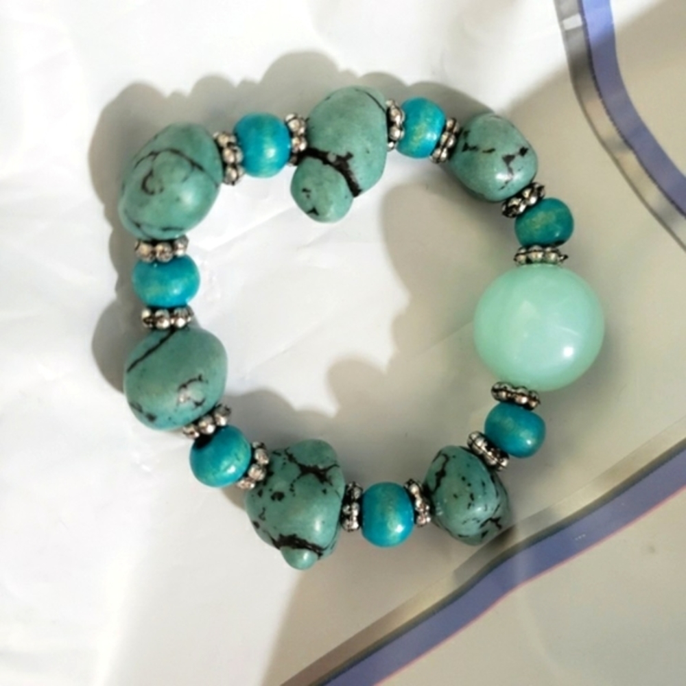 Howlite & Turquiose statement Necklace Earrings & Bracelet Set 3 NWOT - Picture 6 of 7